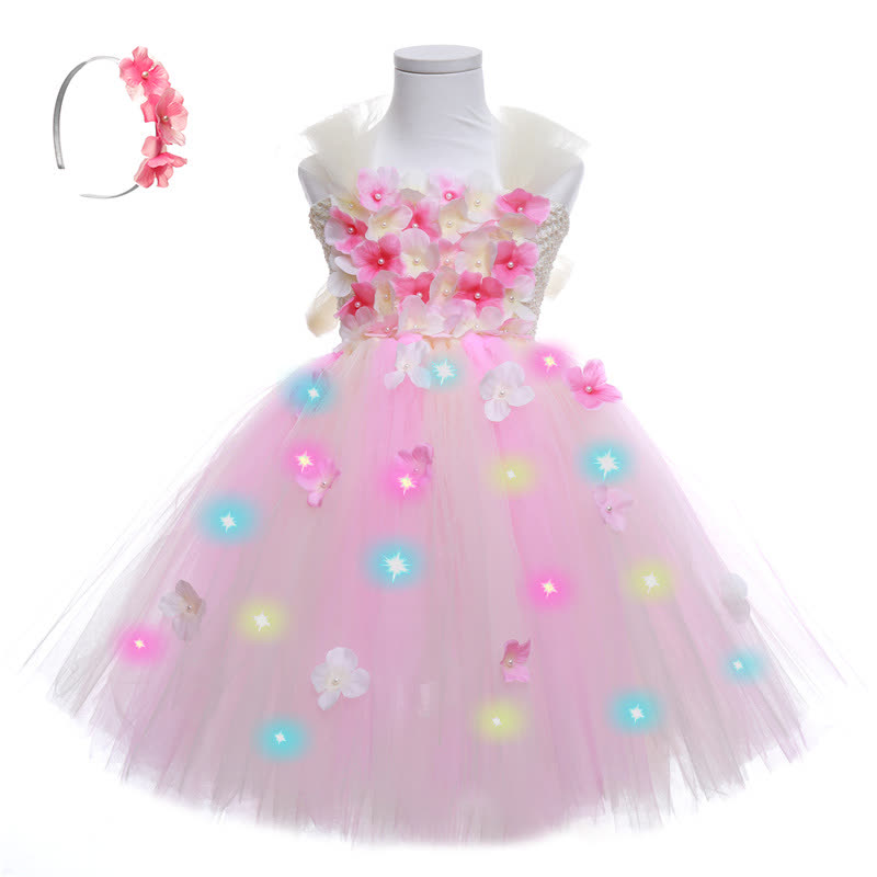Mesh Split Joint Sleeveless Midi Dresses - Pink/Milky White (Flash) W/Headband - 9-10Y - image 6
