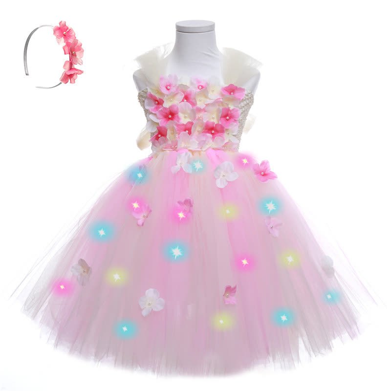 Mesh Split Joint Sleeveless Midi Dresses - Pink/Milky White (Flash) W/Headband - 9-10Y - image 6