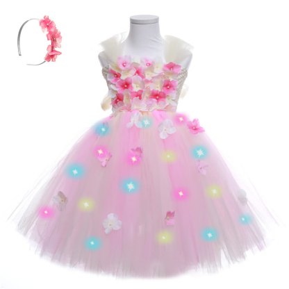 Mesh Split Joint Sleeveless Midi Dresses - Pink/Milky White (Flash) W/Headband - 9-10Y - image 6