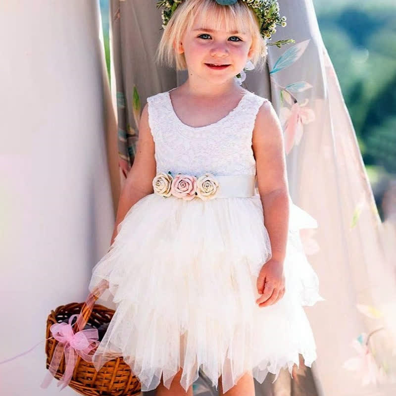 Mesh Split Joint Sleeveless Midi Dresses - White - 10-12Y - image 5