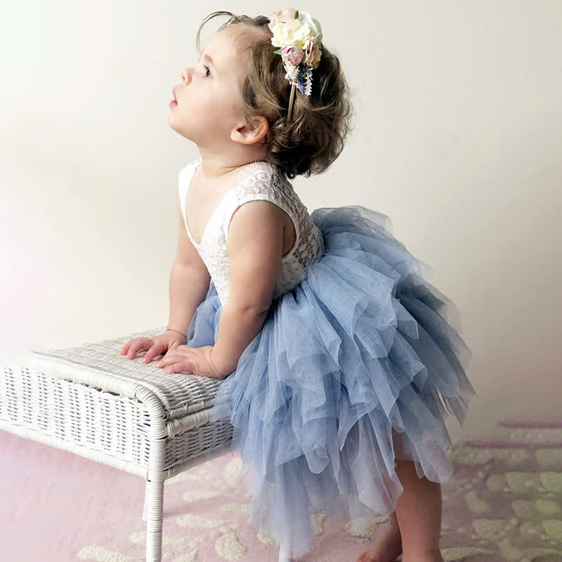 Mesh Split Joint Sleeveless Midi Dresses - Lake Blue - 10-12Y - image 18