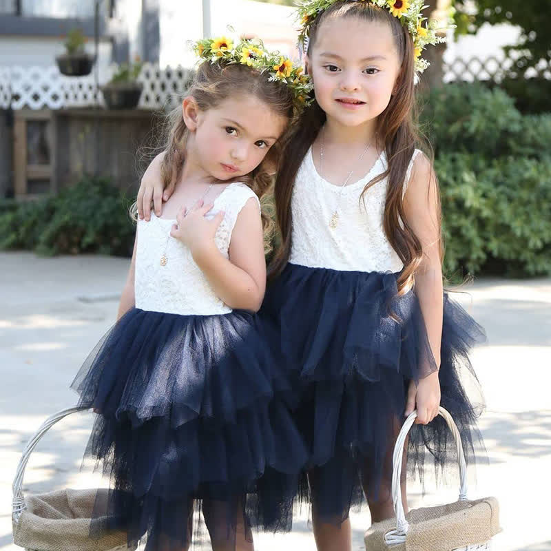 Mesh Split Joint Sleeveless Midi Dresses - Navy Blue - 10-12Y - image 21