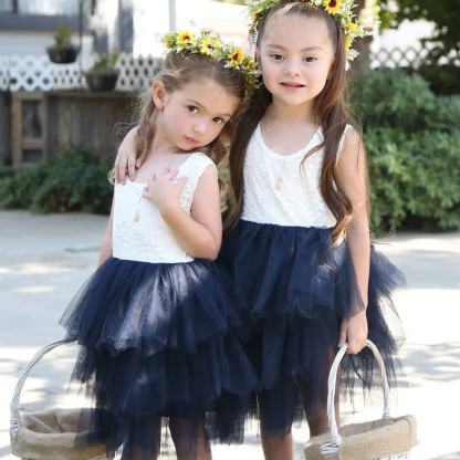 Mesh Split Joint Sleeveless Midi Dresses - Navy Blue - 10-12Y - image 21