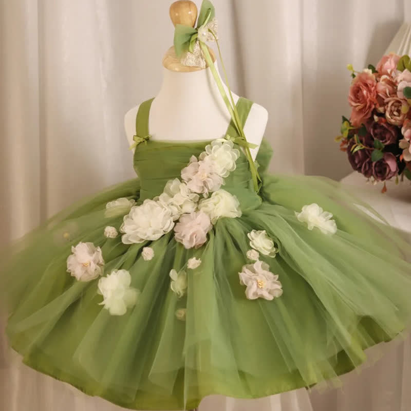 Mesh Rosette Sleeveless Midi Dresses - Light Green - 9-11Y - image 1