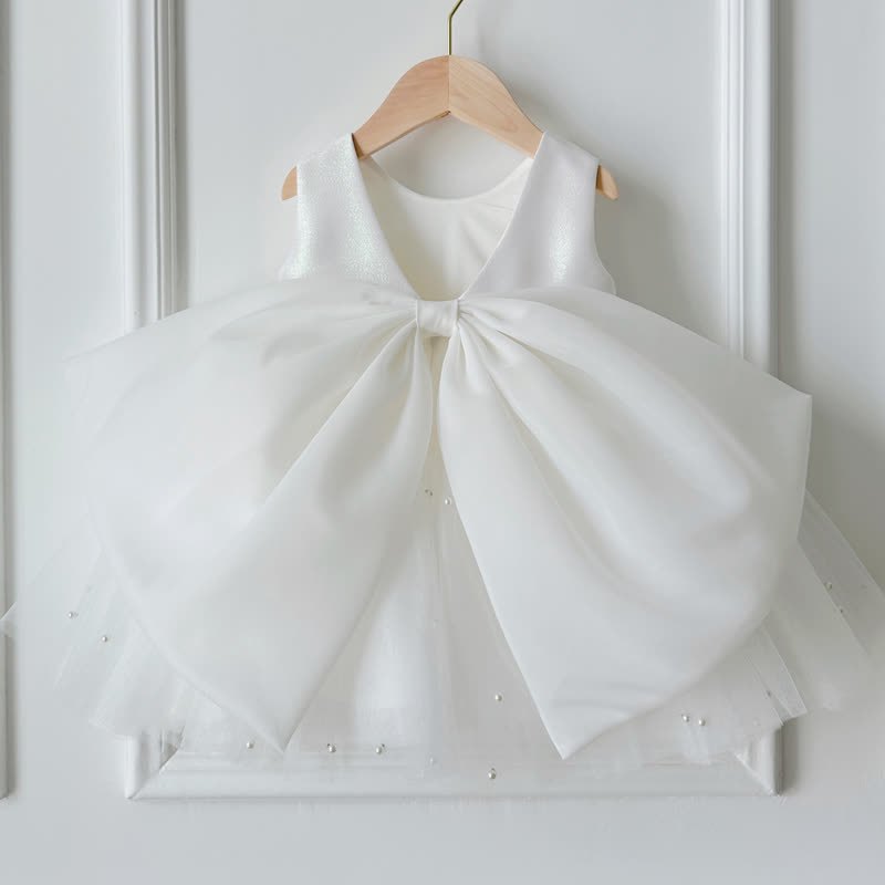 Mesh Bow Sleeveless Midi Dresses - White - 11-13Y - image 1