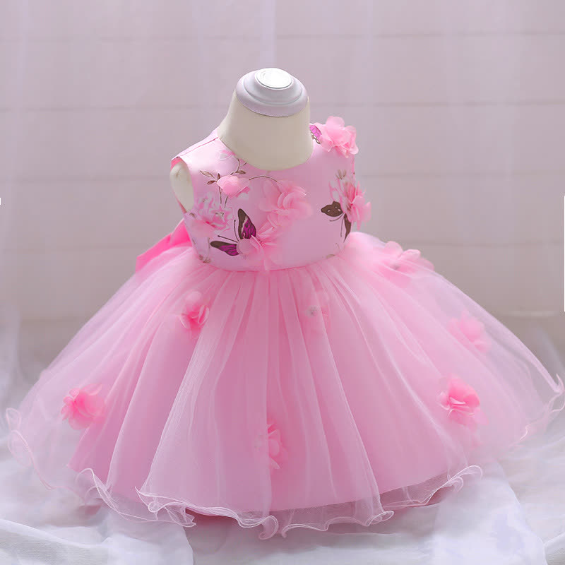 Mesh Rosette Sleeveless Midi Dresses - Pink - 1-2Y - image 1