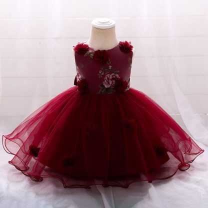 Mesh Rosette Sleeveless Midi Dresses - Wine - 1-2Y - image 4