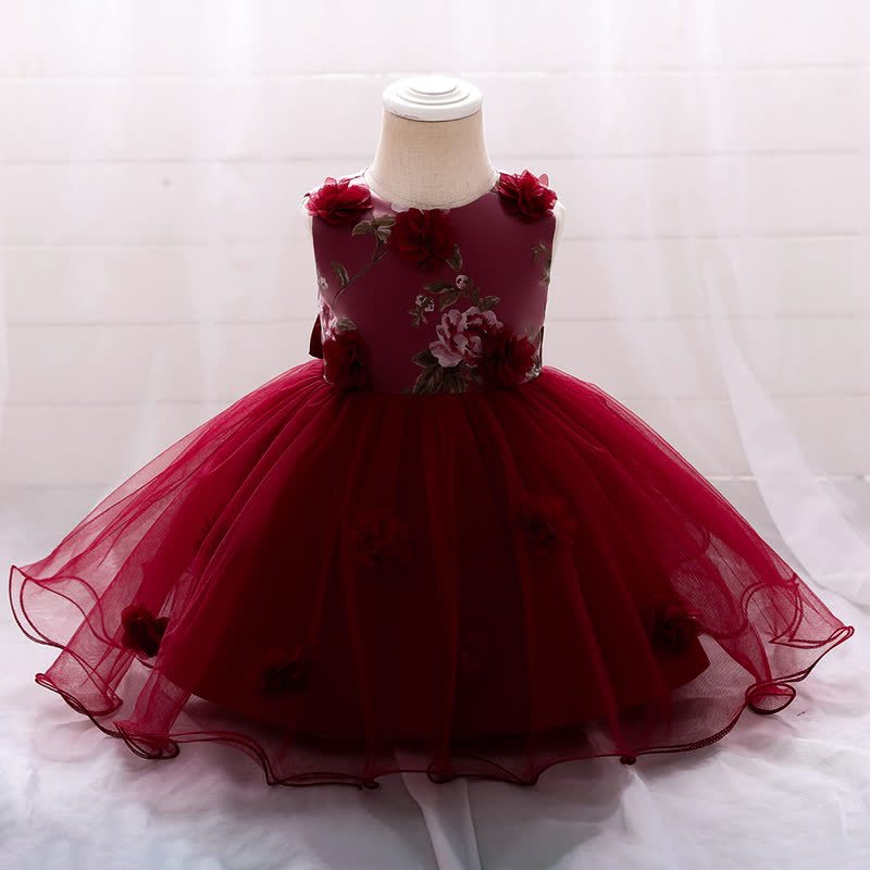 Mesh Rosette Sleeveless Midi Dresses - Wine - 1-2Y - image 4