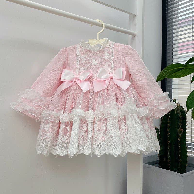 Lace Bow Long Sleeve Midi Dresses - image 2