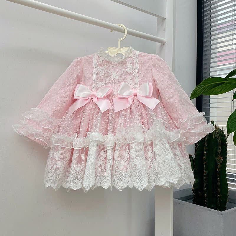 Lace Bow Long Sleeve Midi Dresses - image 2