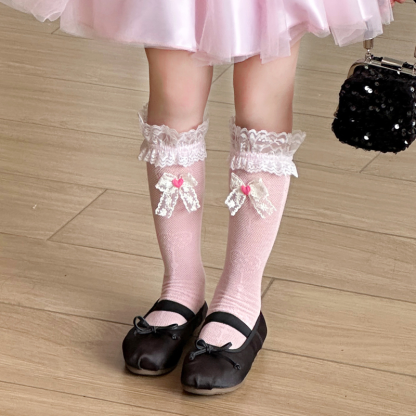 Color-block With Bow Socks - Pink - 3-10Y - image 1