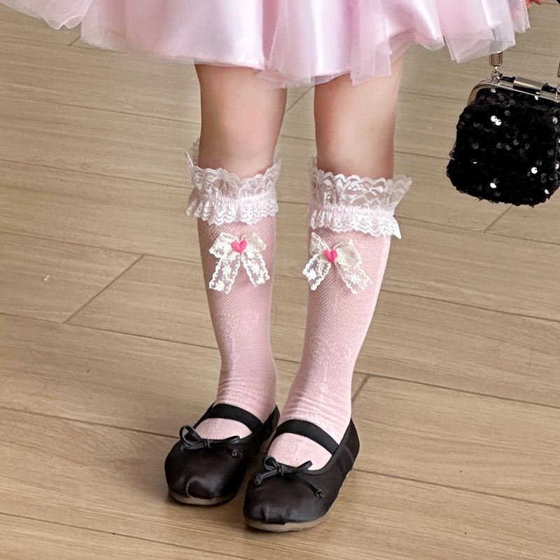 Color-block With Bow Socks - Pink - 3-10Y - image 1