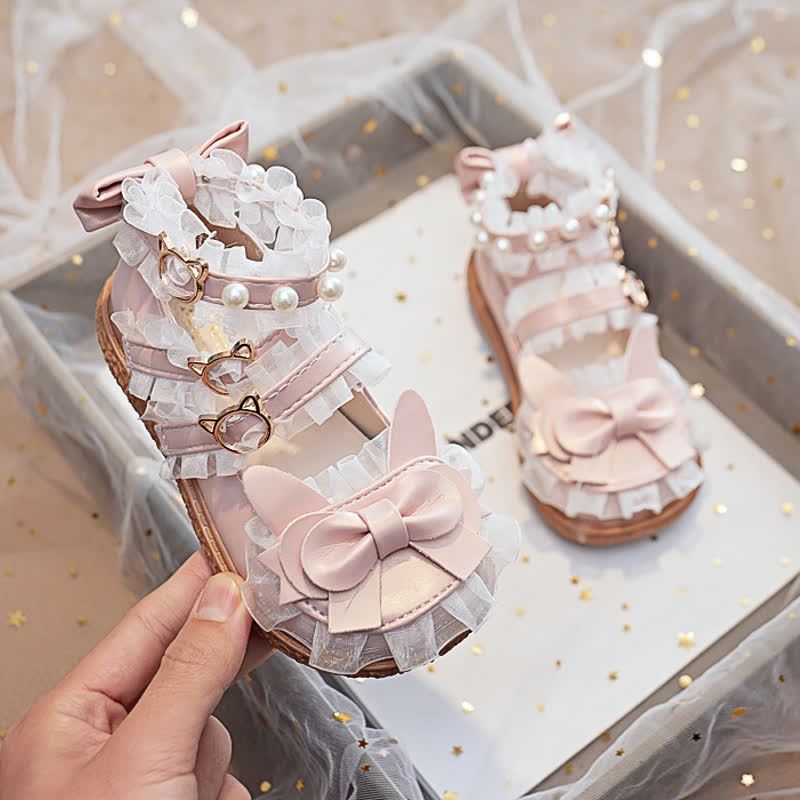 Solid Bow Pearl Open Toe Sandals - image 2