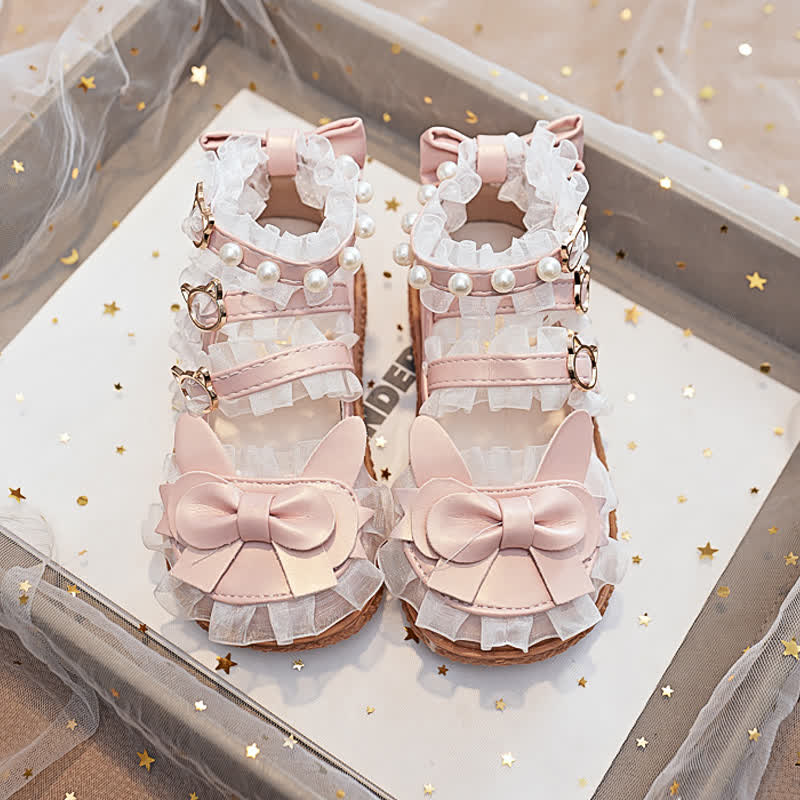 Solid Bow Pearl Open Toe Sandals - image 4