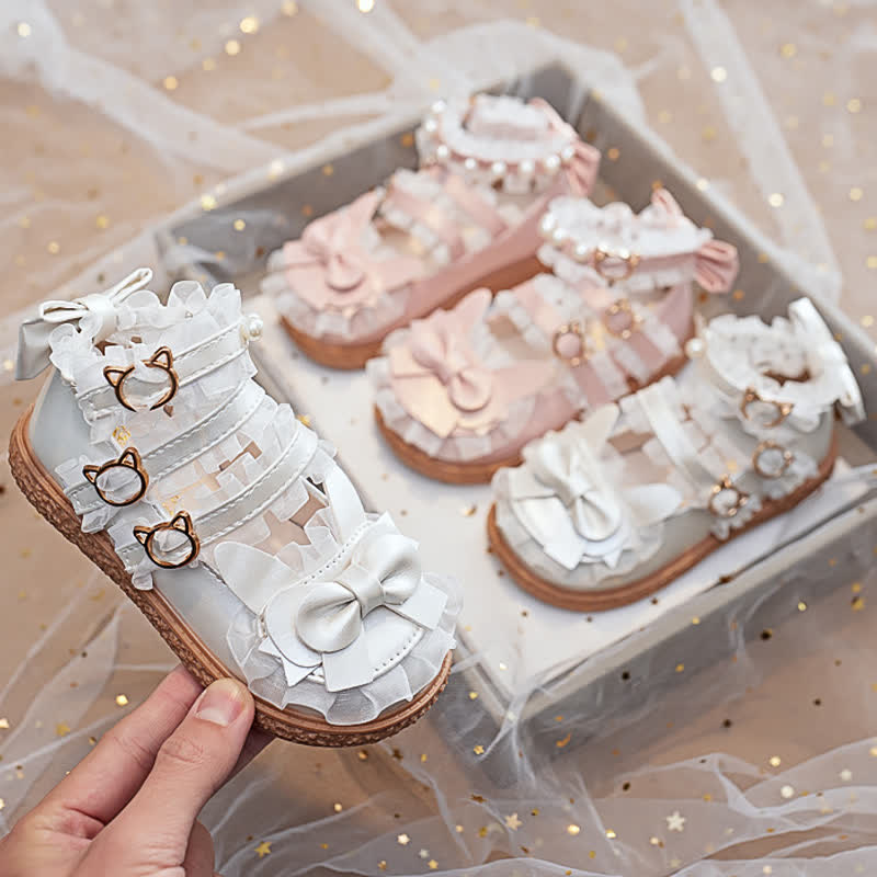 Solid Bow Pearl Open Toe Sandals - image 3
