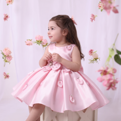 Satin Rosette Sleeveless Short Dresses - image 3