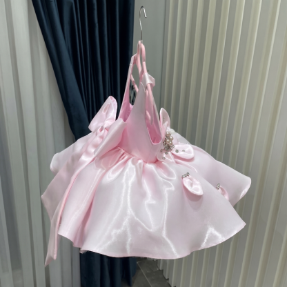 Satin Rosette Sleeveless Short Dresses - image 8
