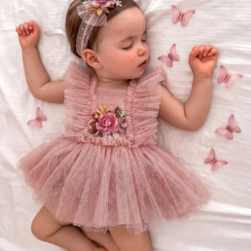 Mesh Rosette Cap Sleeve Short Dresses - image 3