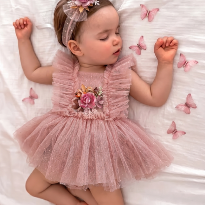 Mesh Rosette Cap Sleeve Short Dresses - image 3