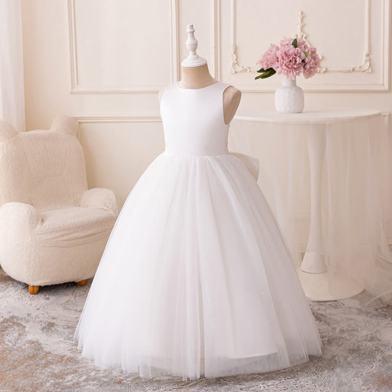 Mesh Bow Sleeveless Maxi Dresses - White - 15-16Y - image 1