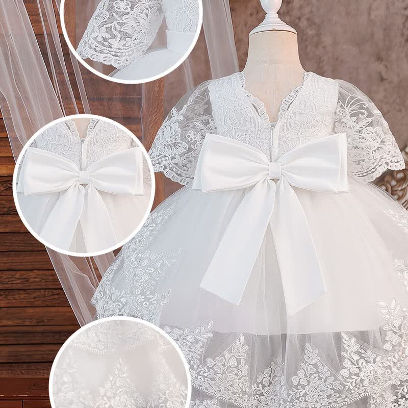 Mesh Bow Half Sleeve Midi Dresses - image 4