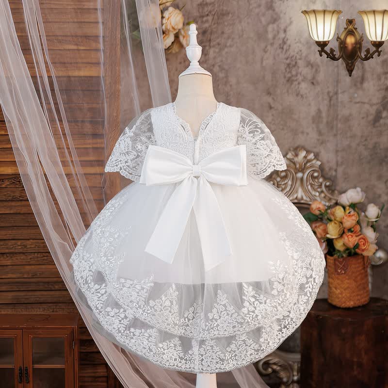 Mesh Bow Half Sleeve Midi Dresses - image 2