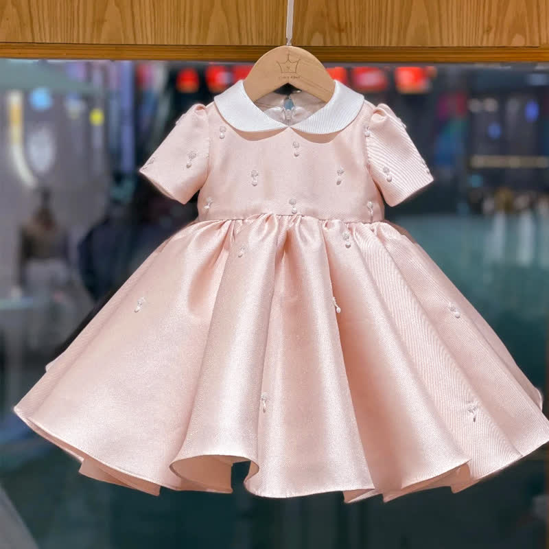 Satin Pearl Short Sleeve Midi Dresses - Pink - 11-12Y - image 1