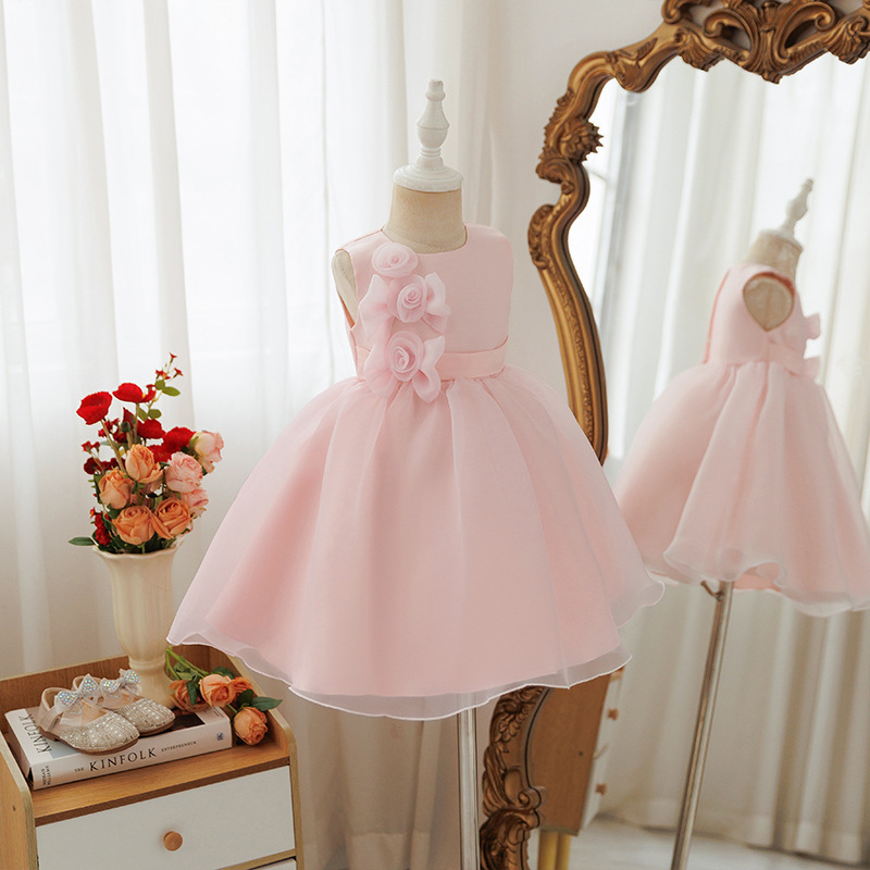 Organza Rosette Sleeveless Short Dresses - Pink - 2-3Y - image 1