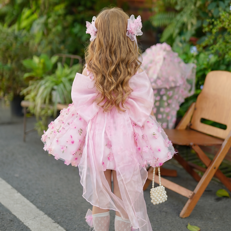 Embroidery Mesh Rosette Bow Sleeveless Short Dresses - image 4
