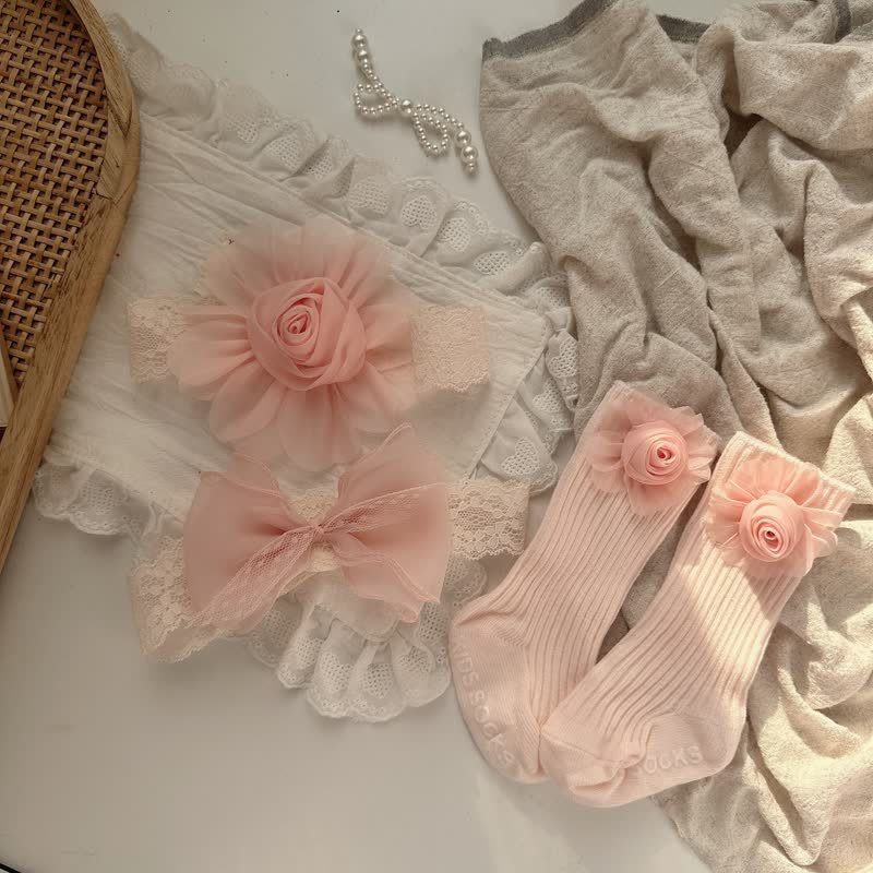 Solid Rosette Headband and Socks - Pink - image 1