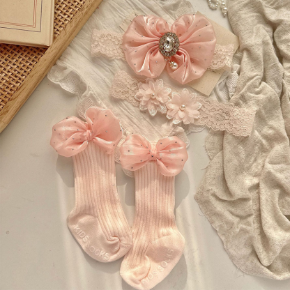 Solid With Rhinestones Headband And Socks - Pink - image 1
