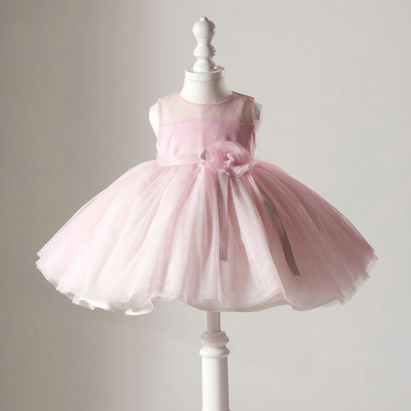 Mesh Rosette Sleeveless Short Dresses - Light Pink - 11-13Y - image 1