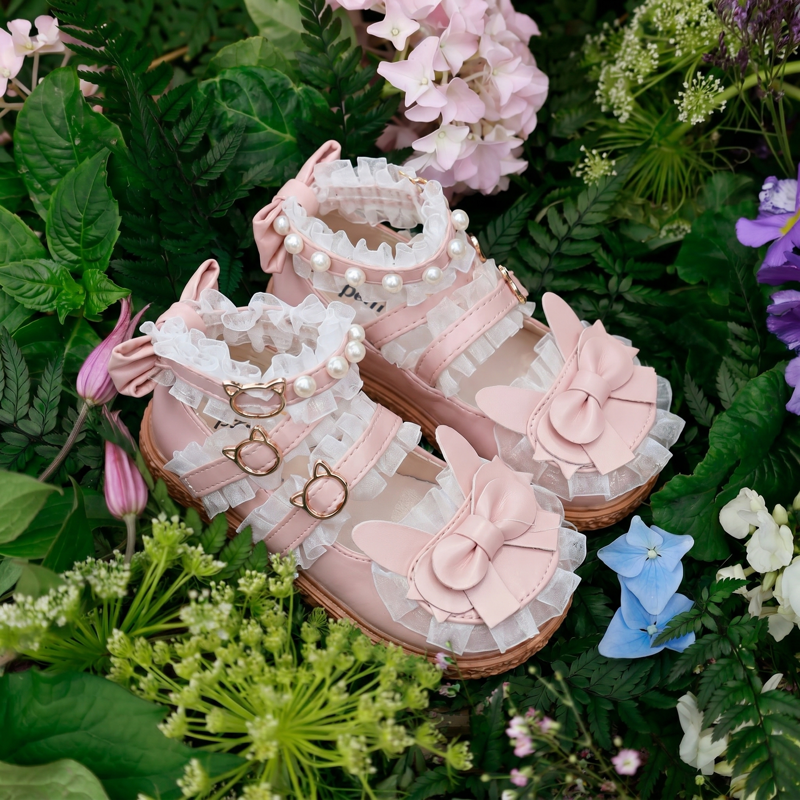 Solid Bow Pearl Open Toe Sandals - Pink - 21.8cm - image 1