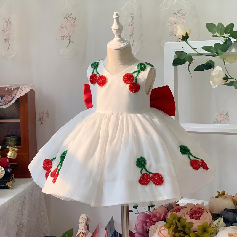 Organza Bow Beaded Sleeveless 
Short Dresses - White - 6Y - image 1