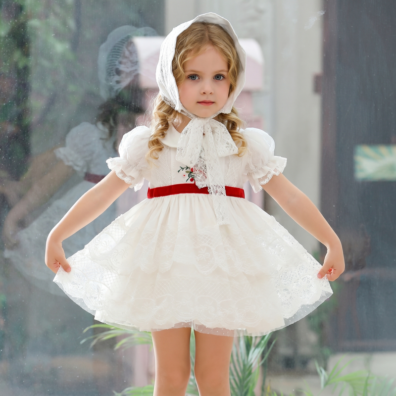 100% Cotton Embroidery Short Sleeve Short Dresses - White Dress With Hat - 6Y - image 4
