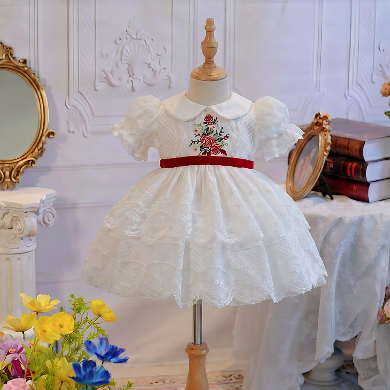 100% Cotton Embroidery Short Sleeve Short Dresses - White Dress - 6Y - image 1