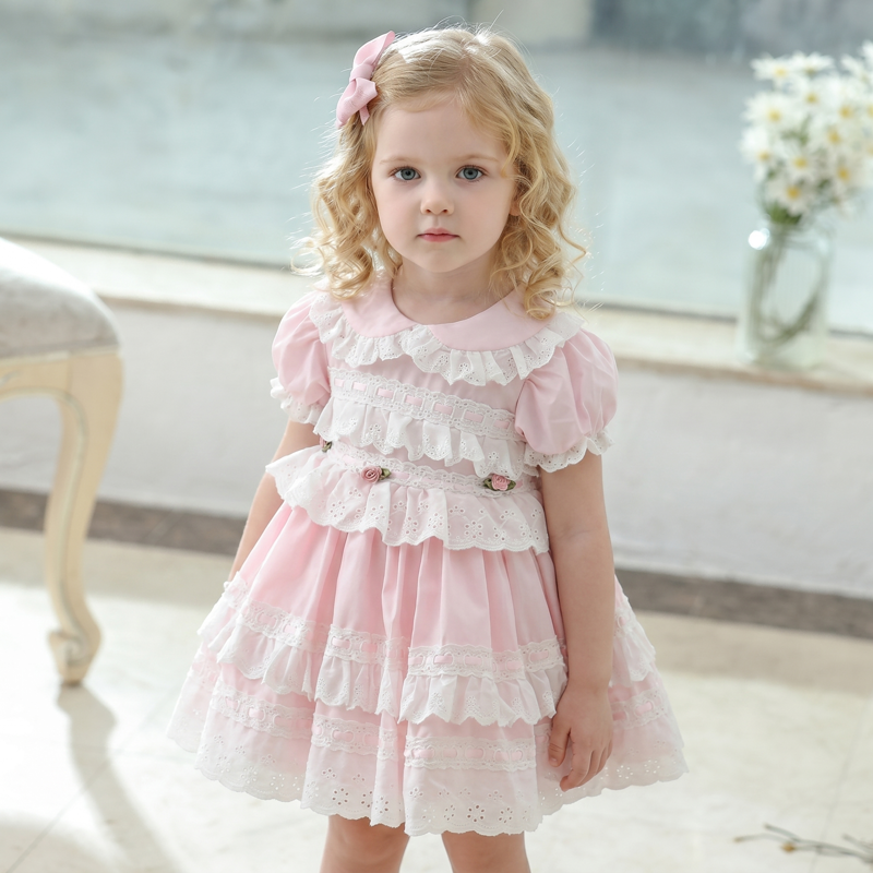 Cotton Rosette Stitching Lace Short Sleeve 
Short Dresses - image 5