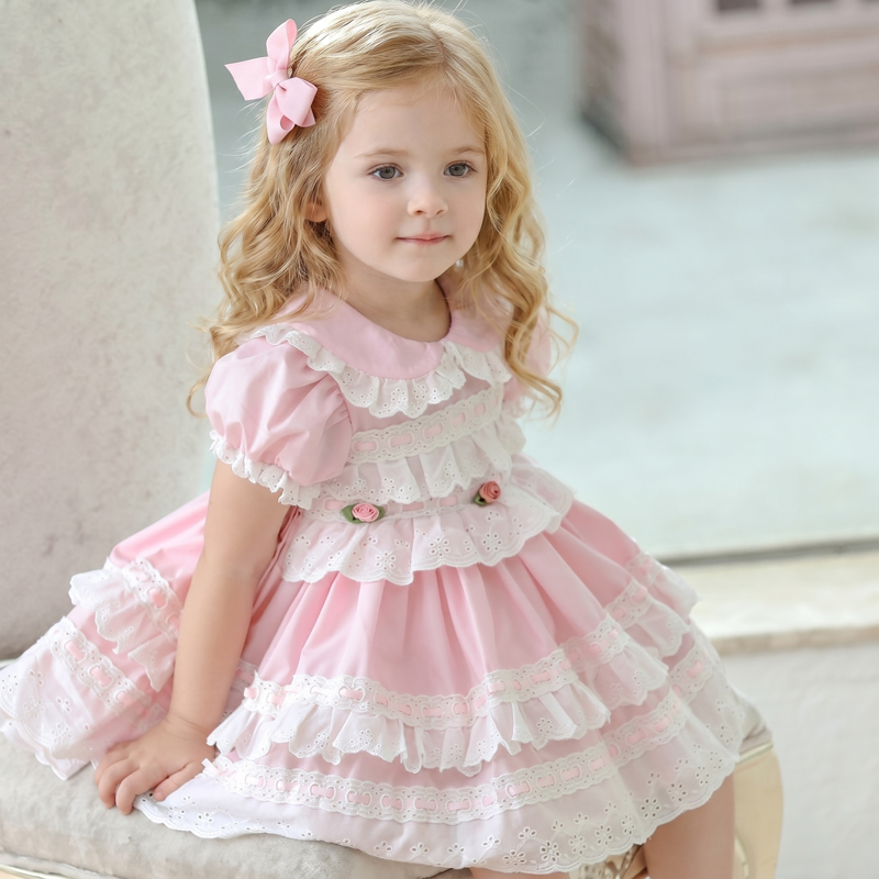 Cotton Rosette Stitching Lace Short Sleeve 
Short Dresses - image 2