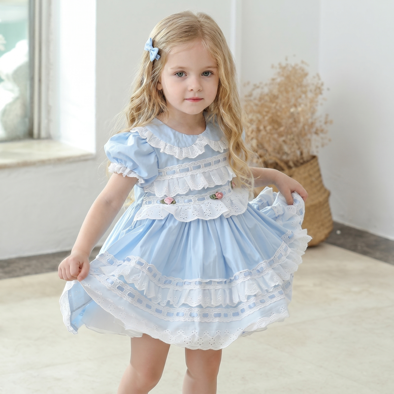Cotton Rosette Stitching Lace Short Sleeve 
Short Dresses - image 9