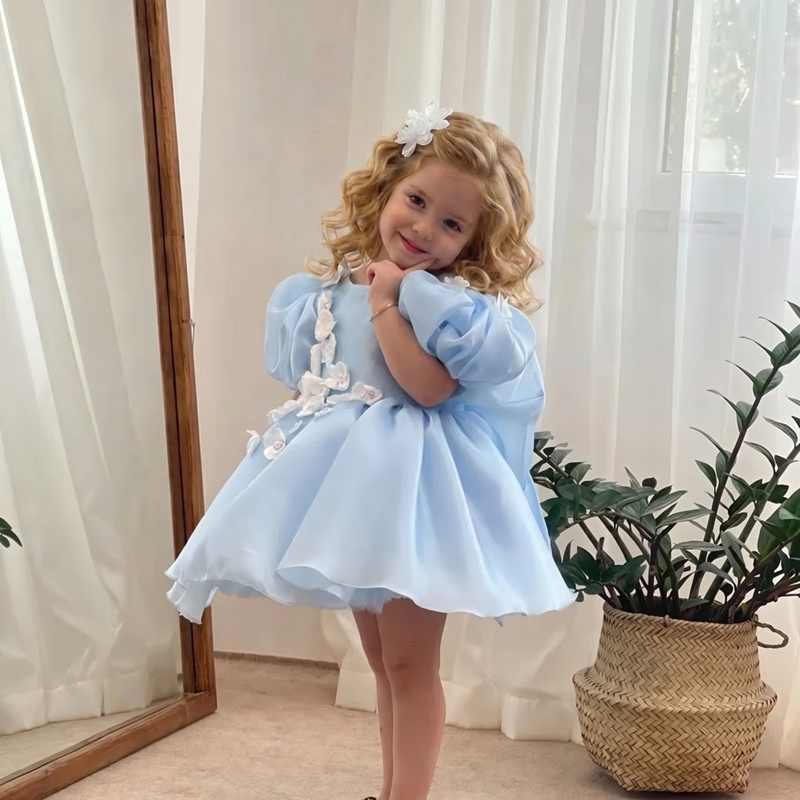 Organza Rosette Short Sleeve 
Short Dresses - Blue - 9Y - image 1