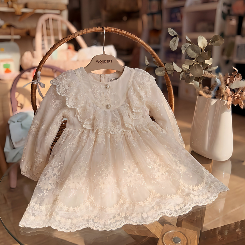 Lace Stitching Lace Long Sleeve Midi Dresses - image 2