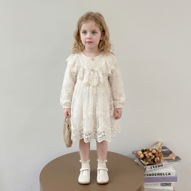 Lace Stitching Lace Long Sleeve Midi Dresses - image 4
