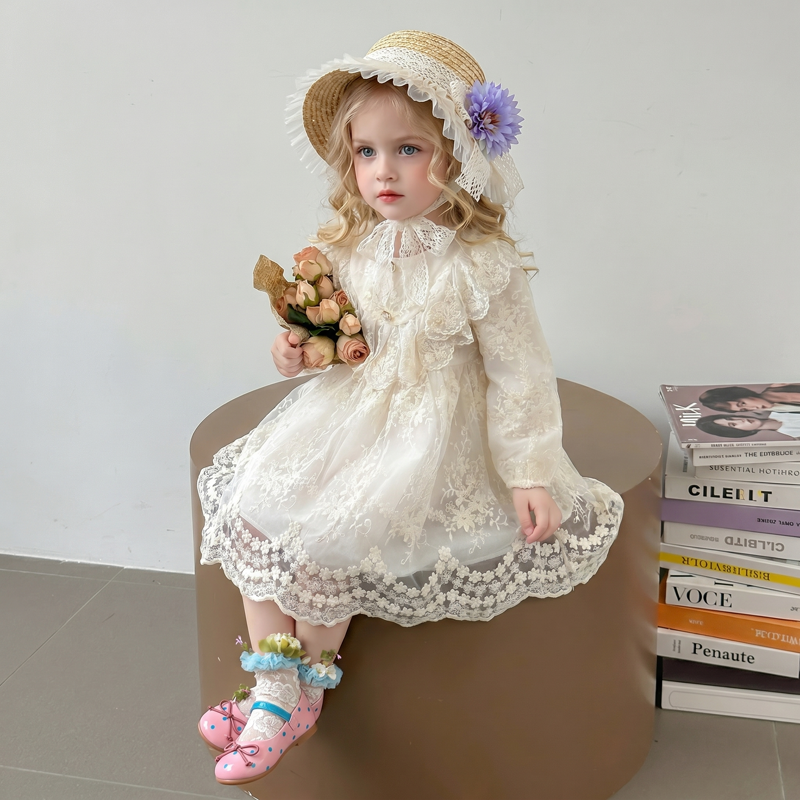 Lace Stitching Lace Long Sleeve Midi Dresses - image 3
