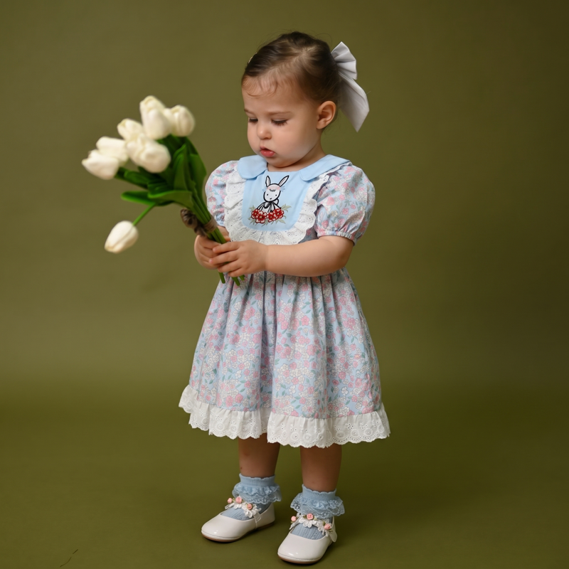 Chemical Fiber Blend Embroidery Short Sleeve Midi Dresses - image 3