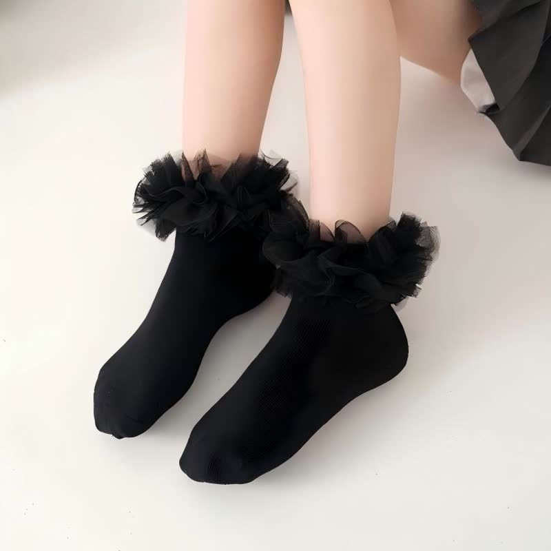 Solid Rosette Socks - Black - Above10 - image 10