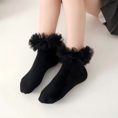 Solid Rosette Socks - Black - Above10 - image 10