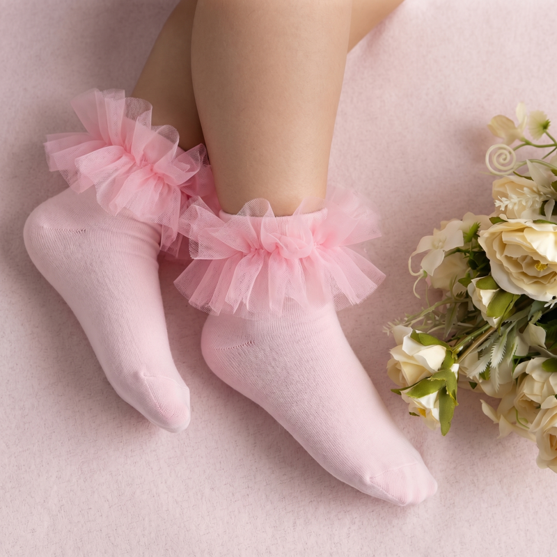Solid Rosette Socks - Pink - Above10 - image 1
