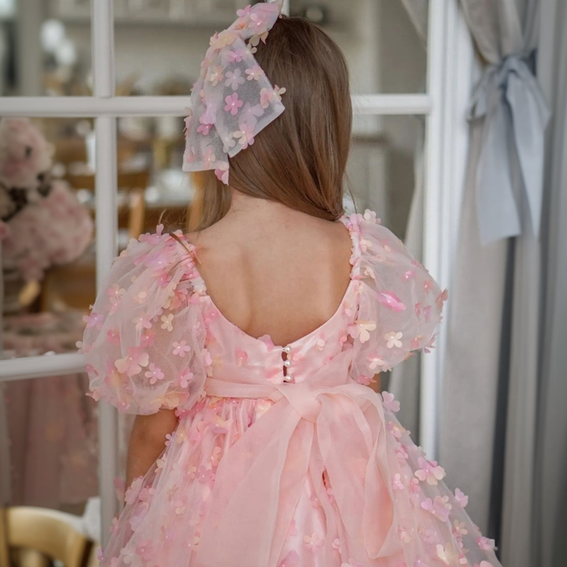 Embroidery Mesh Rosette Short Sleeve midi Dresses - image 4