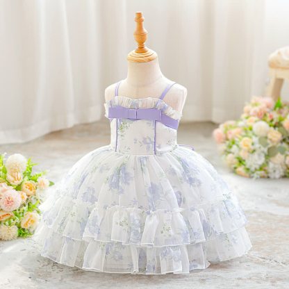 Voile Bow Sleeveless 
Short Dresses - Light Purple - 2-3Y - image 1