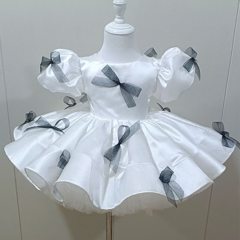 Satin Bow Short Sleeve Midi Dresses - image 2